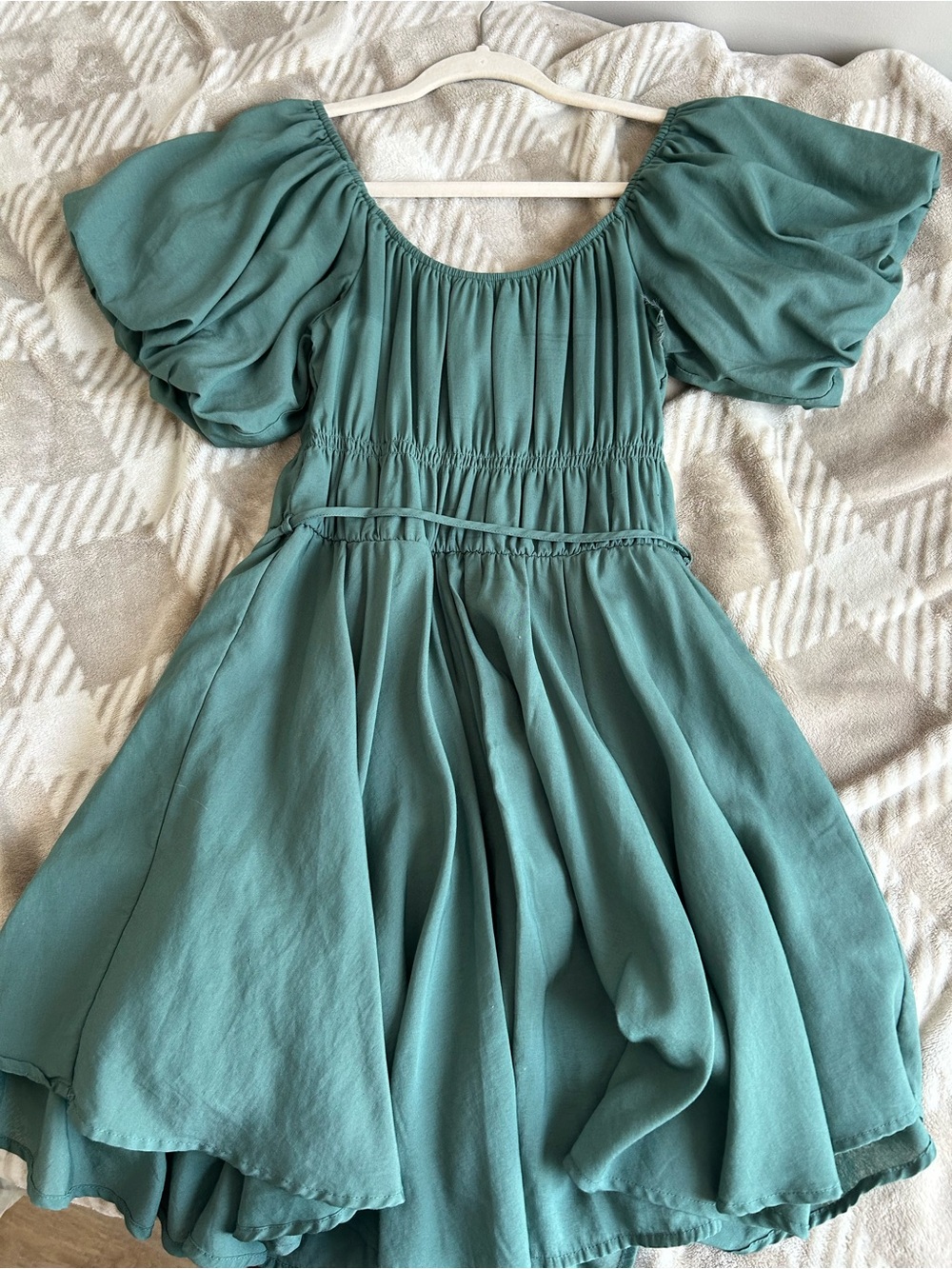 Crystal Doll Sage Green Puff Sleeve Smocked Mini Dress